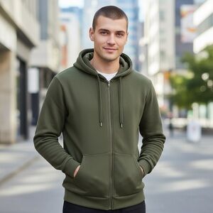 2/MEN Olive Green Hoodie Zippered with Drawstring‎ Hood